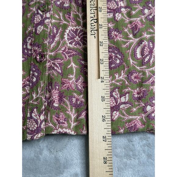 Soft Surroundings Top Womens Small Green Purple Floral Ruffle V Neck Button Down - Picture 13 of 14